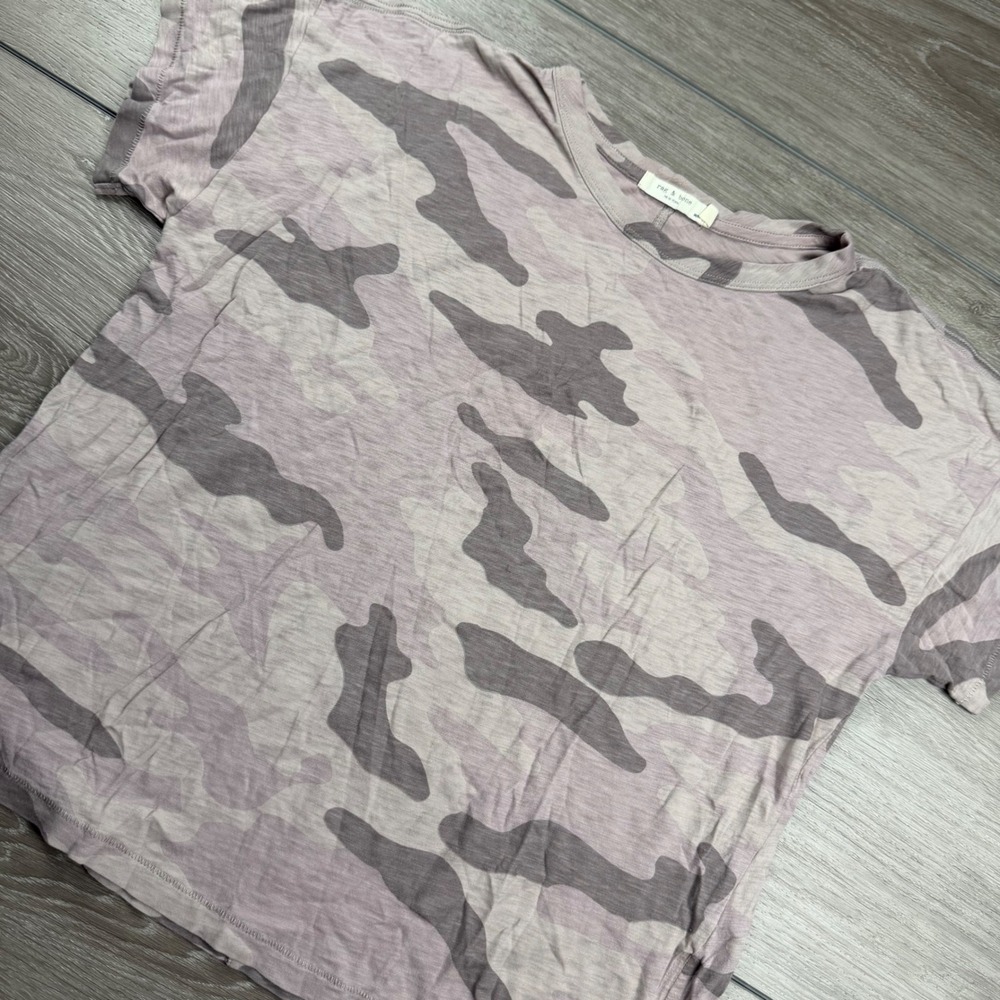 Rag & Bone Womens T-Shirt Camo Pima Cotton Pink Grey M